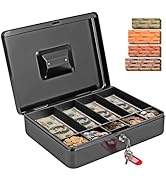 Cash Box with Money Tray and Lock, FiiMan Metal Locking Cash/Money Saving Organizer Box with Key ...