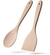 Hefild 2pcs Wooden Spatula Spoon for Cooking, Thicker 12inch Uncoated Beech Wood Turners for Fryi...