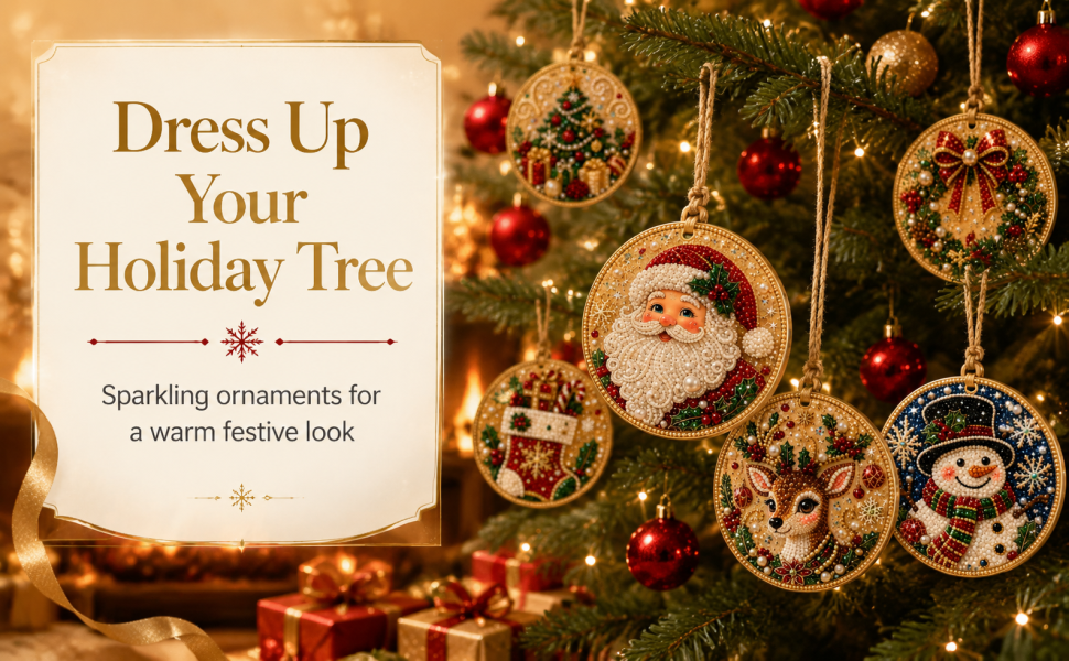 6PCS Christmas Wooden Ornaments DIY Diamond Painting Kit