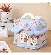 Fairy Tales Cottage Piggy Bank with &amp; Key, Cream House Money Coin Bank Box, ATM Gift to Saving Mo...