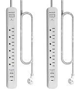 2 Pack Power Strip Surge Protector - 6 Outlets 3 USB Charging Ports (1 USB C), 5Ft Extension Cord...