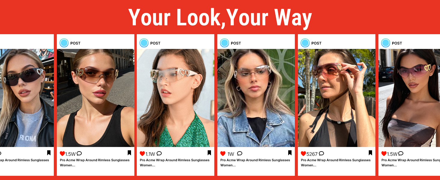 Pro Acme Wrap Around Rimless Sunglasses Women Men