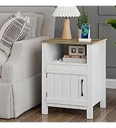 RRX Large Nightstand, End Table with Charging Station, 15.7''Lx17.7''Wx23.6''H Farmhouse Bedside ...