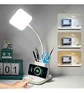 LED Desk Lamp with Wireless Charger, Sailstar White Desk Light with Pen Holder, 3 Color Modes wit...