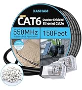 XANHAM Cat6 Shielded Outdoor Ethernet Cable 150 Feet Waterproof and UV Resistant Direct Burial Ja...
