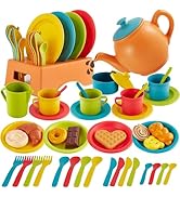Buyger Play Kitchen Accessories, Play Dishes Plates and Utensils Tea Party Set Food Dessert Toys ...