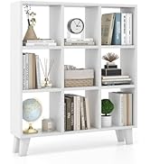Giantex 9-Cube Open Bookcase, 3-Tier Freestanding Bookshelf with 4 Slanted Legs &amp; 6 Removable She...
