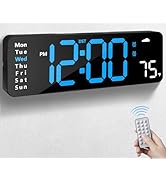 Digital Wall Clock with Remote Control, Large Display Plug in LED Digital Alarm Clocks with 12/24...