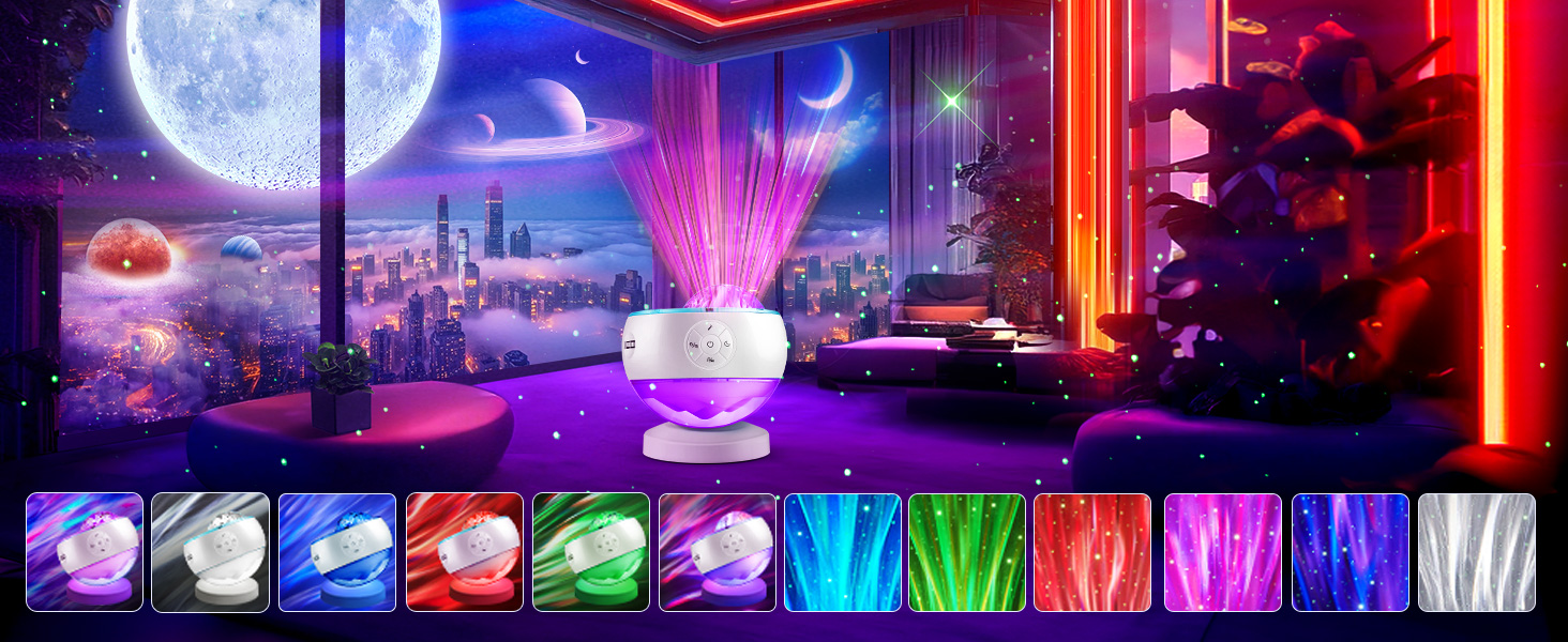 Galaxy projector northern lights has 15 SOOTHING SOUNDS 15White Noise