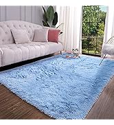 Keeko Soft Fluffy Blue Area Rug, 4x5.3 Feet Shag Furry Faux Fur Modern Rug Carpet for Living Room...