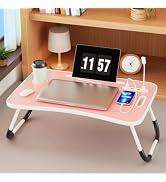Foldable Laptop Table with Storage Drawer, Portable Bed Desk for Laptop, Computer Tray with Cup H...