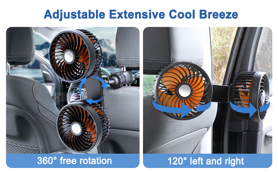 xuenair car fan for backseat adjuable angle extensive cool breeze