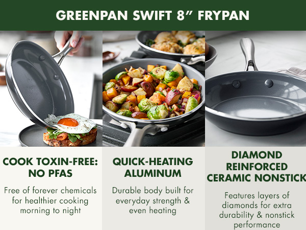 GreenPan, Ceramic Nonstick, PFAS-Free, Non-Toxic, Cookware, Frypans, Swift