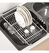 Over the Sink Expandable Dish Drainer Drying Rack In Stainless Steel for Small Kitchen, Counter S...