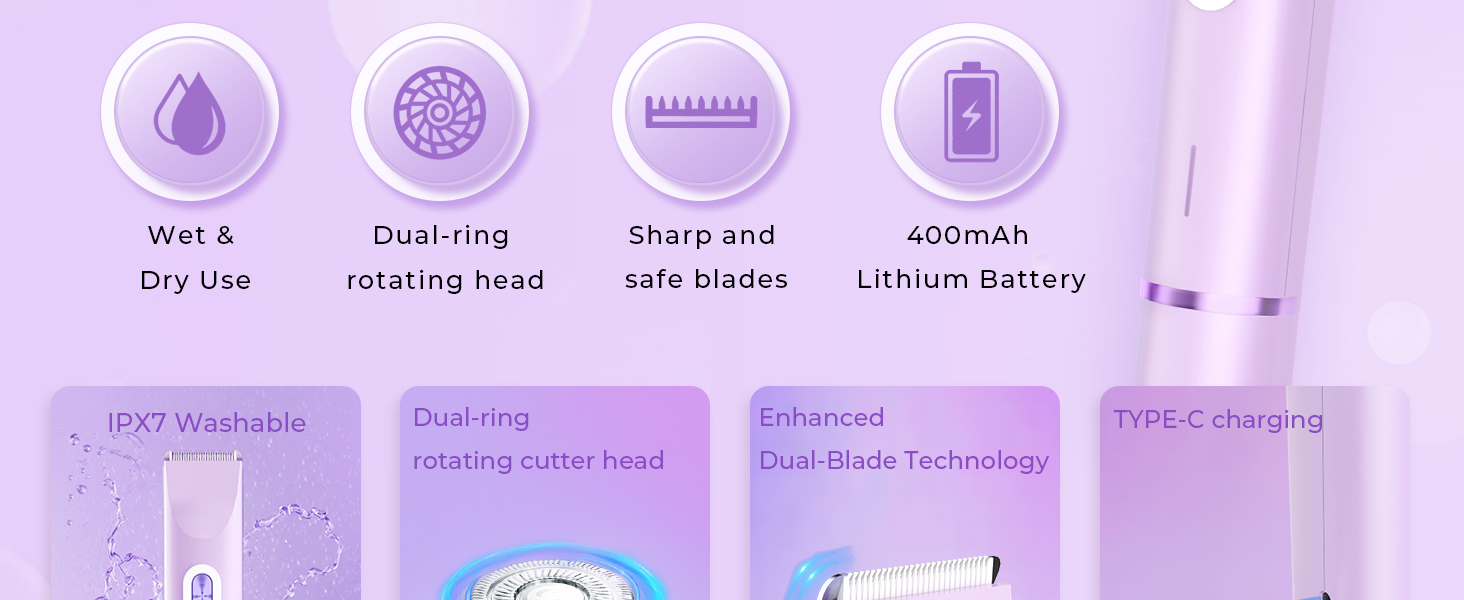 IPX7 Washable Dual-ring rotating cutter head Enhanced Dual-Blade Technology TYPE-C charging