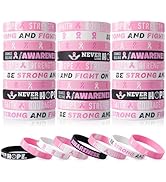 60 Pieces Breast Cancer Awareness Bracelets Pink Ribbon Silicone Wristbands Hope Courage Strength...