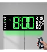 17.5 Inch Green LED Digital Wall Clock with 8 Ambient Light Colors|Displays Time,Date,Day,Tempera...