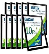 VAIIGO10Pack 11" x 17" Acrylic Sign Holder Wall Mount, Self Adhesive Magnetic Display Frame with ...