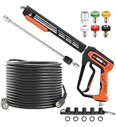 FIXFANS Pressure Washer Gun and Hose Kit, 50 FT Kink Resistant Power Washer Hose and Wand 3600 PSI