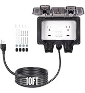 PJERJZN Outdoor Power Outlet 15A 110V with 10/20/33ft Extension Cord IP66 Waterproof, IK08 Outdoo...