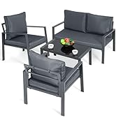 Magshion 4 Piece Patio Furniture Set with Cushions, All-Weather Outdoor Conversation Set with 2 S...