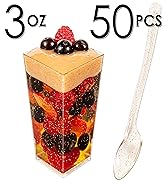 DLux 50 x 3 oz Mini Dessert Cups with Spoons, Square Tall - Glitter Plastic Parfait Appetizer Cup...