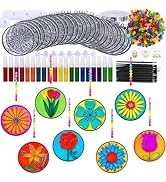 Winlyn 24 Set Spring Flower Suncatchers Ornaments Decorations DIY Window Paint Art Kit for Kids C...