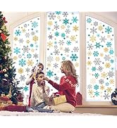Shining Snowflakes Window Clings, 27 Sheets Glitter Snowflake Stickers DIY Removable New Year Dec...