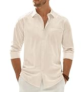 Lusead Mens Cotton Linen Texture Long Sleeve Summer Beach Button Down Shirt | Regular Fit,Casual,...