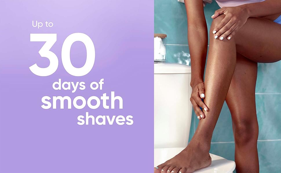 Woman showing smooth legs. Gillette Venus ComfortGlide Freesia razor provides up to 30 days