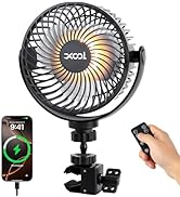 XOOL 12000mAh Rechargeable Clip car Fan, 6-Inch Battery Operated Car Fan with 3 Speeds &amp; 3 Bright...