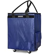CIMAZHEN (Medium,Blue) Reusable Grocery Bag on Wheels, Foldable Rolling Tote Bag with 3 Handles a...