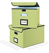 Huolewa Upgrade File Organizer Boxes with Lids, Linen Hanging Filing &amp; Storage Box with Plastic S...