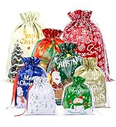 G2PLUS 20PCS Christmas Drawstring Gift Bags Assorted Sizes - 8 Designs Christmas Aluminum Foil Ba...