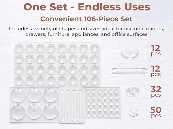 Wall protectors for door handles and picture frame spacers, 106 clear dots, protectores de pared.