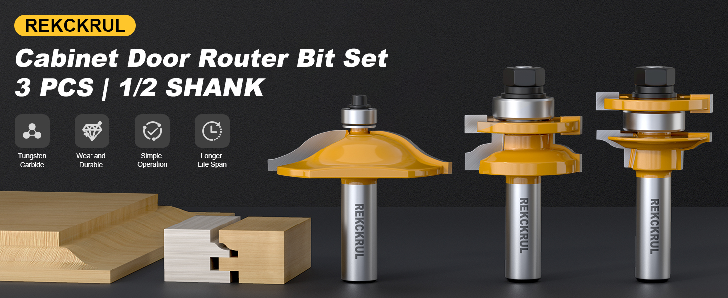 REKCKUL Professional 3PCS Ogee Style Rail and Stile Router Bit Set