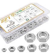 VGBUY 227pcs Metric Hex Nuts Assortment Kit M3 M4 M5 M6 M8 M10 M12,304 Stainless Steel 18-8 Exter...