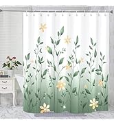 GKLEASG Eucalyptus Shower Curtain, Ombre Floral Leaves Plant Washable Fabric Bath Decor with 12 H...