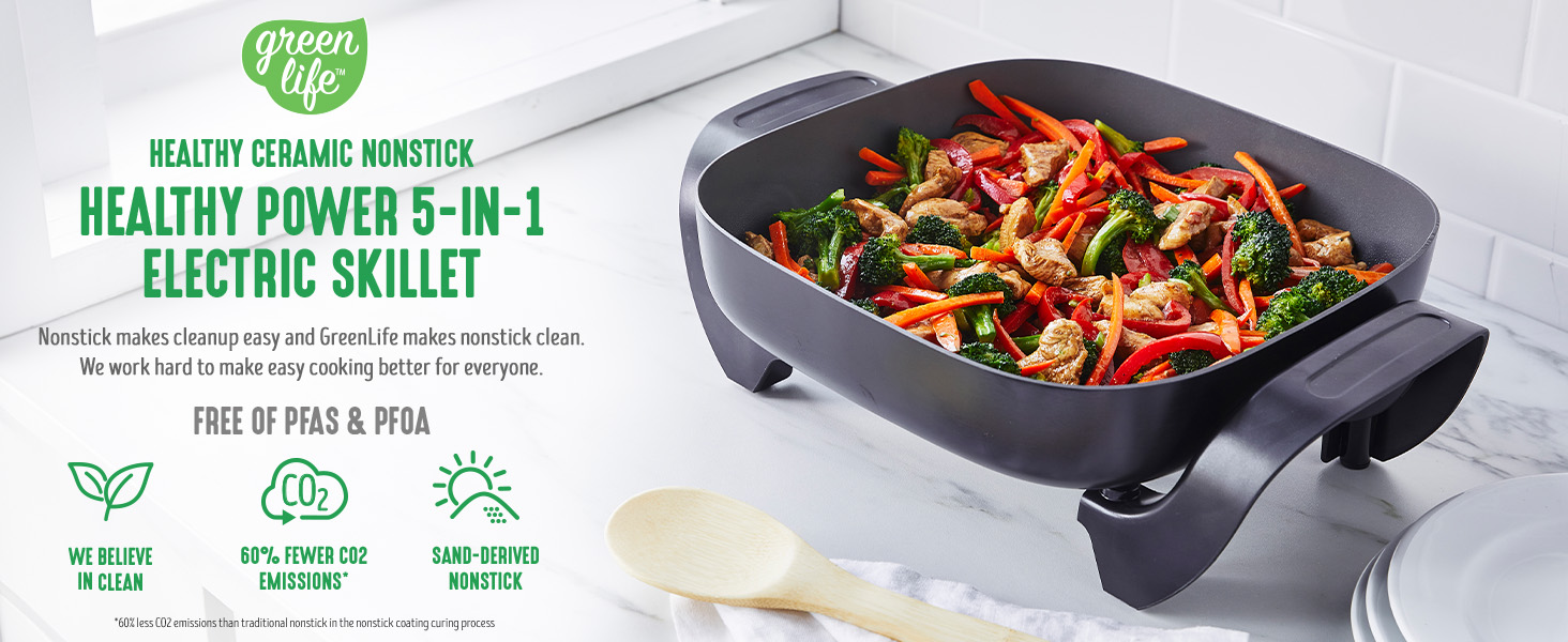 GreenLife, Ceramic Nonstick, PFAS-Free, Non-Toxic, Electric Skillet, Electrics