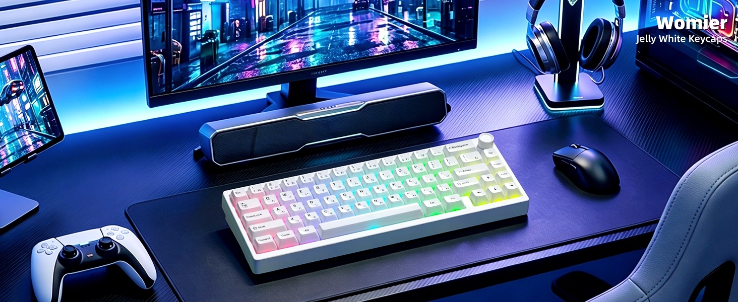 White Keycaps Ceramic Style PC Glossy Jelly Keycap for Mechanical Keyboard