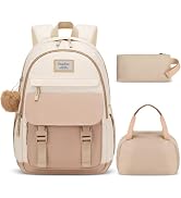 YAMTION School Backpack 3PCS for Teen Girl and Women,Cute Bookbag 15.6 Inch Kawaii Daypack Sets w...