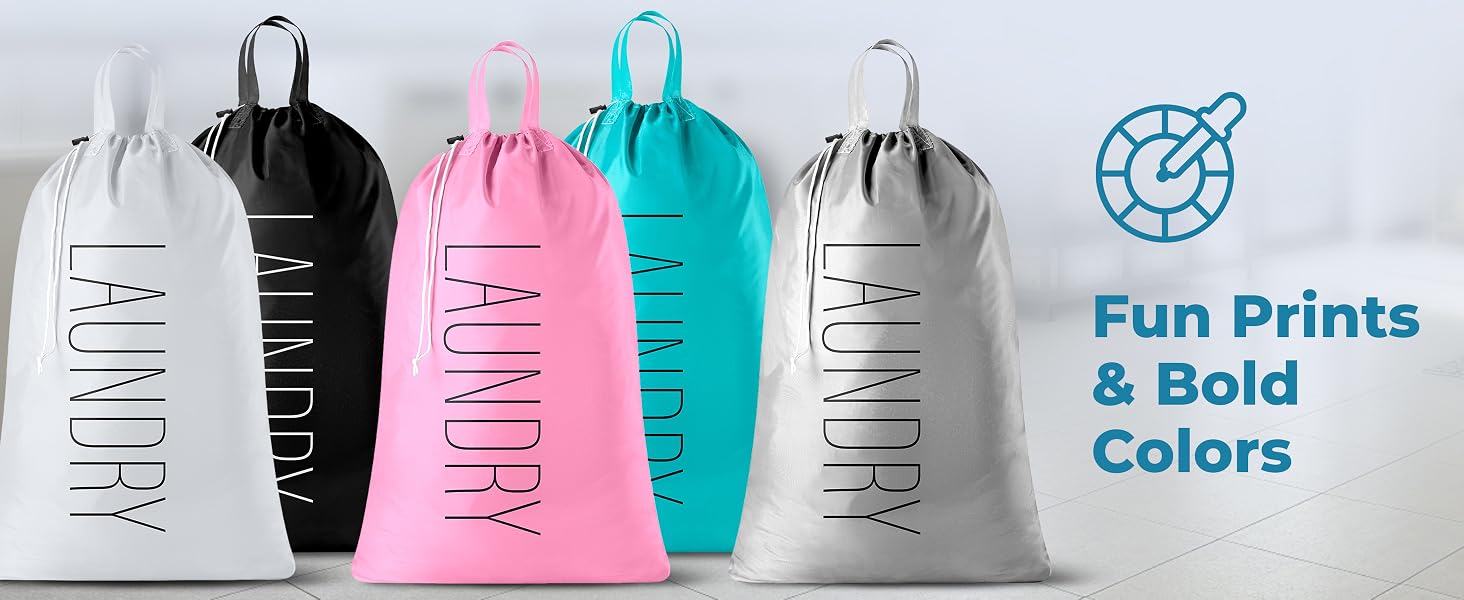 nylon laundry bags white black pink teal grey
