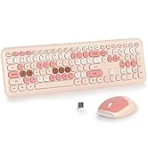 iRoboosta Milky Tea Wireless Keyboard and Mouse Combo Set, 2.4GHz Retro Typewriter Keyboard, Full...