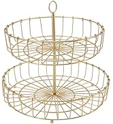 Tiered Fruit Bowl, 2 Tier Fruit Basket, Golden Fruit Basket Iron Round Golden Nordic Household Sn...