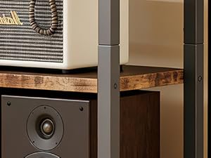 4-Tier AV Media Stand with Power Outlet, Wooden Record Player Stand