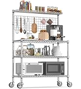 Leteuke Kitchen Bakers Rack, NSF Certified 4-Tier Microwave Stand with Wheels 20 S-Hooks, Adjusta...