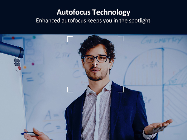 A man is giving a speech, using the N960E webcam to autofocus.