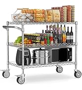 Leteuke 1120LBS Heavy Duty Rolling Utility Cart,3 Tier Rolling Carts with Wheels,NSF Commercial G...