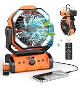 Peouix Portable Rechargeable Camping Fan - 20000mAh Cordless Battery Powered Tent Fans with LED L...