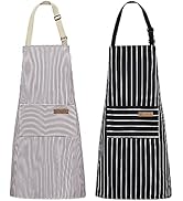 NLUS 2 Pack Kitchen Cooking Aprons, Adjustable Bib Soft Chef Apron with 2 Pockets for Men Women (...